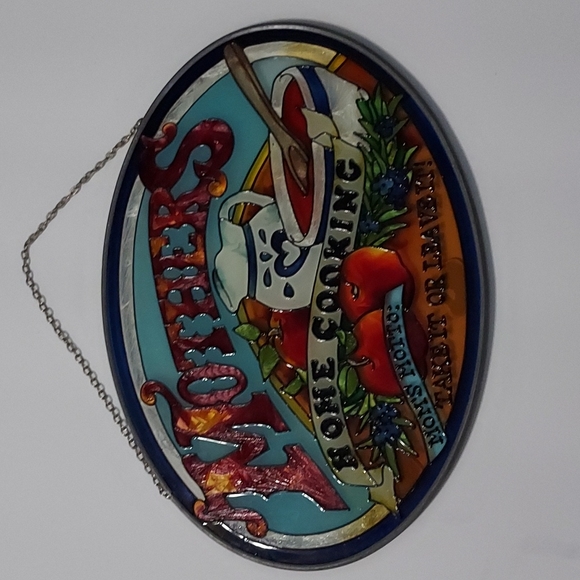 Vintage Stainglass Mothers Home Cooking Plaque w/Hanging Chain 2001. EUC - Picture 1 of 6
